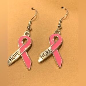 Pink Hope Awareness Ribbon Earrings NWT